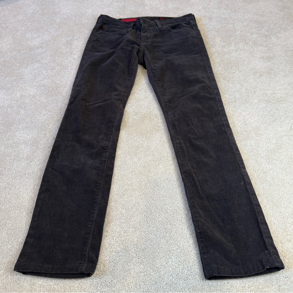 AG Adriano Goldschmied Black Charcoal Velvet Corduroy Straight Leg Pants Size 25 - Picture 1 of 16